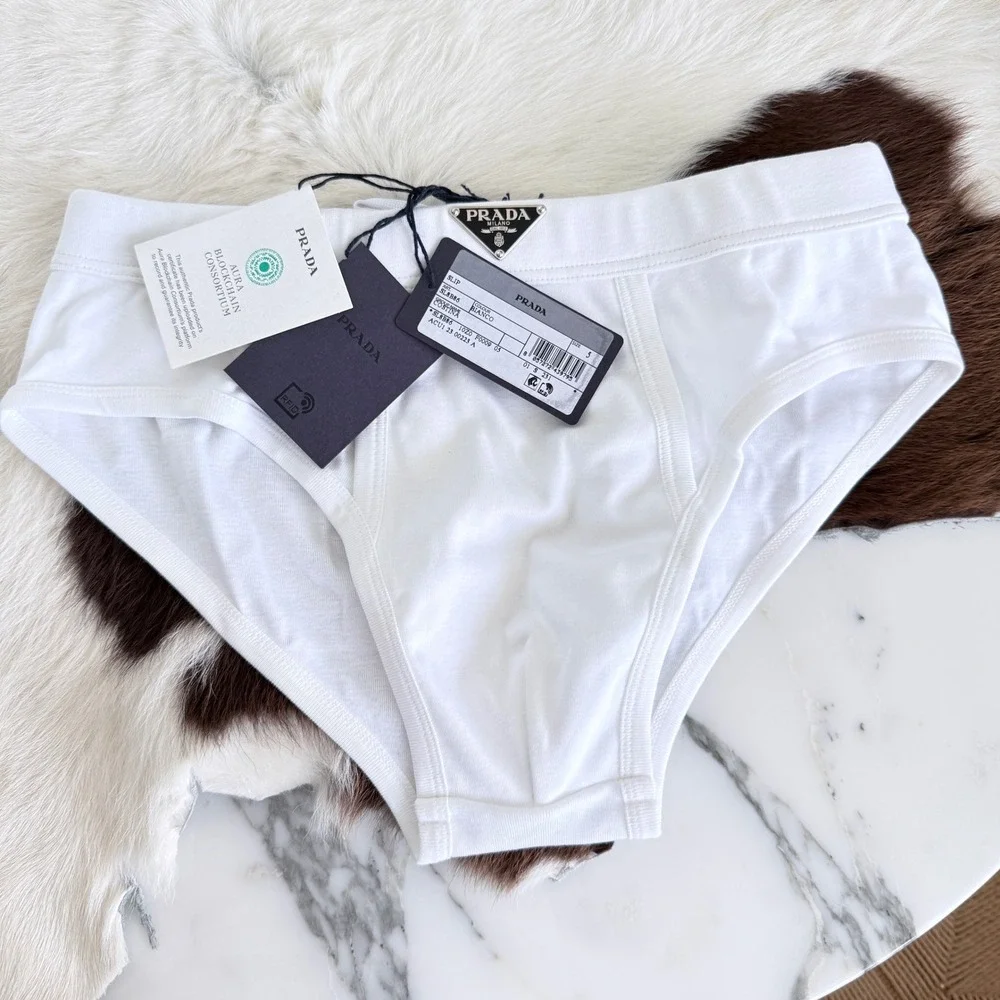 Prada Triangle white cotton drawstring briefs, SIZE 5 (Large)‎